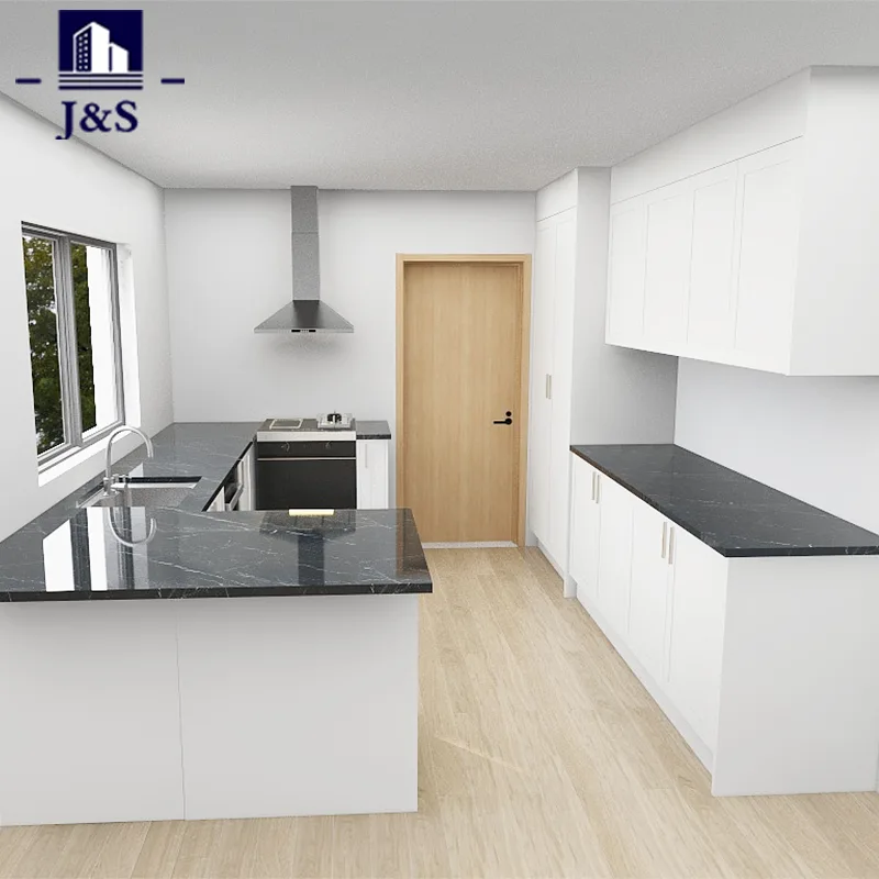 White Shaker Kitchen with Black Marble Island