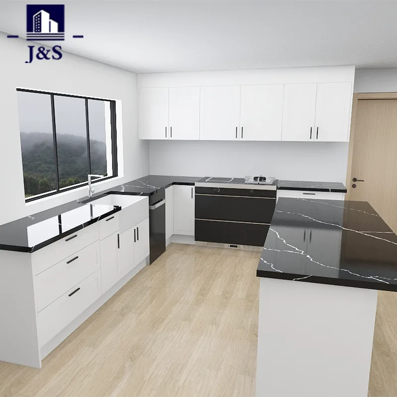 White Shaker Kitchen with Black Stone Tops