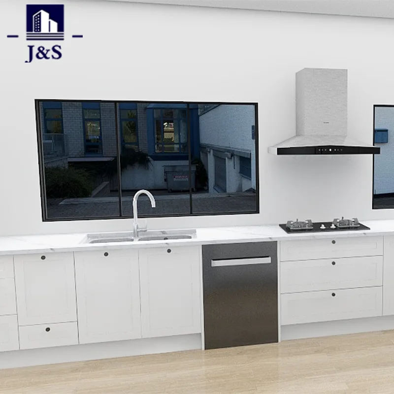 White Shaker Kitchen with Marble Island