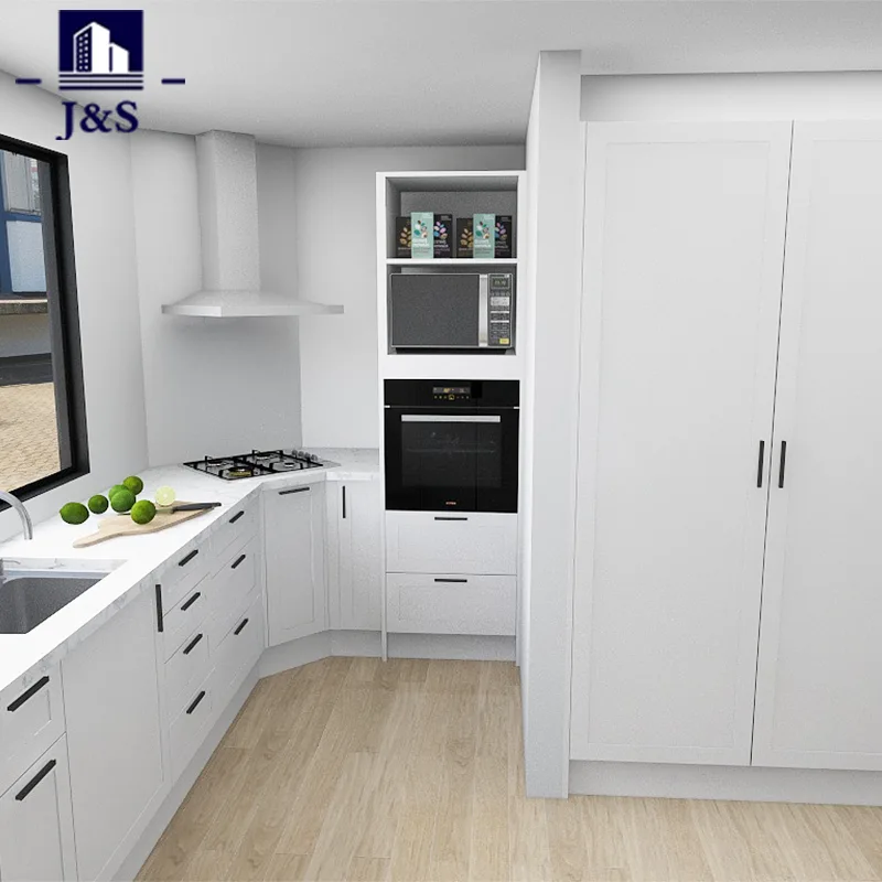 White Shaker L-Shape Kitchen with Pantry