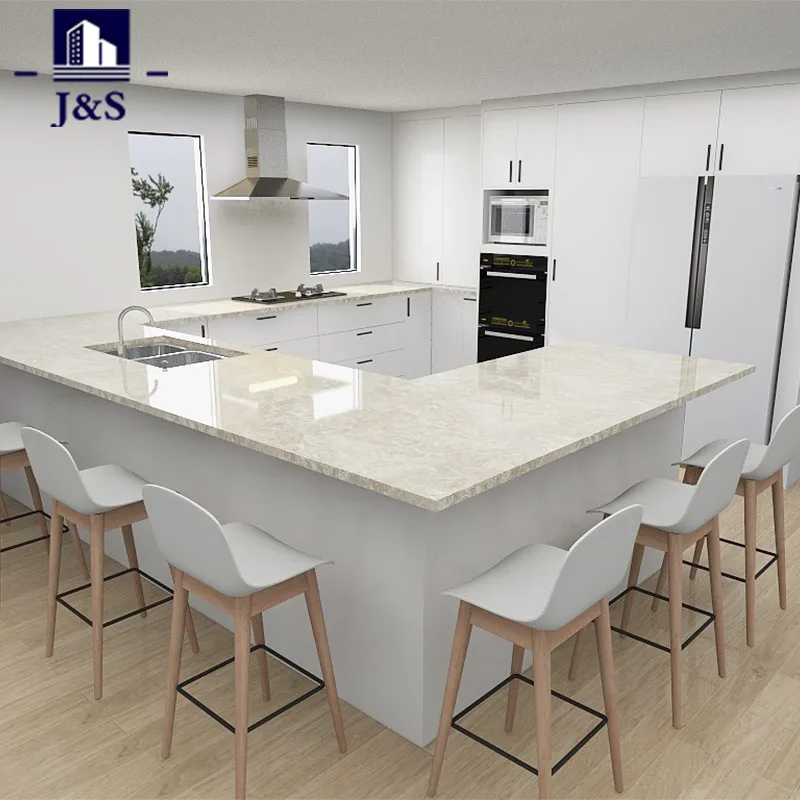 Large Island White Modern Kitchen