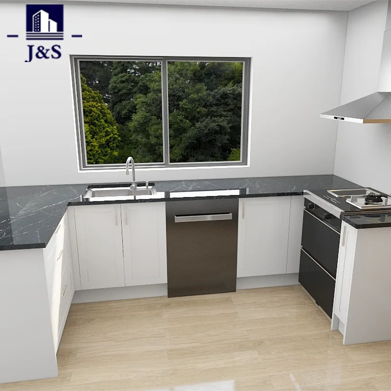 White Shaker Kitchen with Black Marble Island
