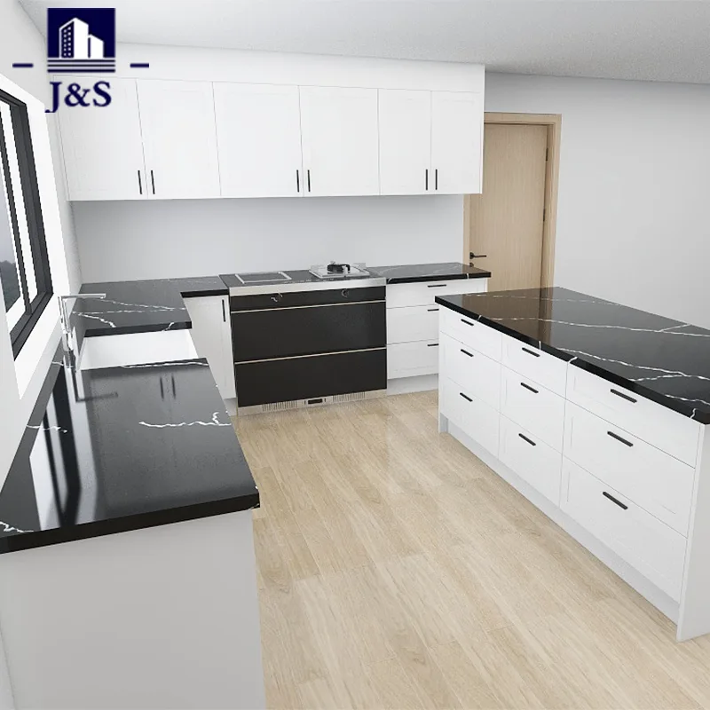 White Shaker Kitchen with Black Stone Tops