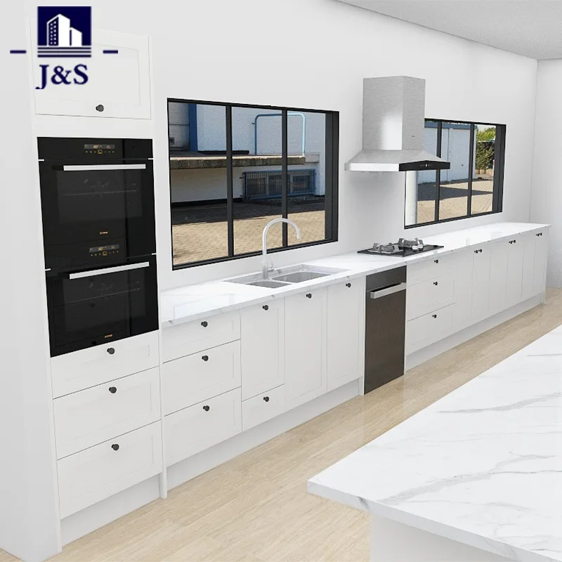White Shaker Kitchen with Marble Island