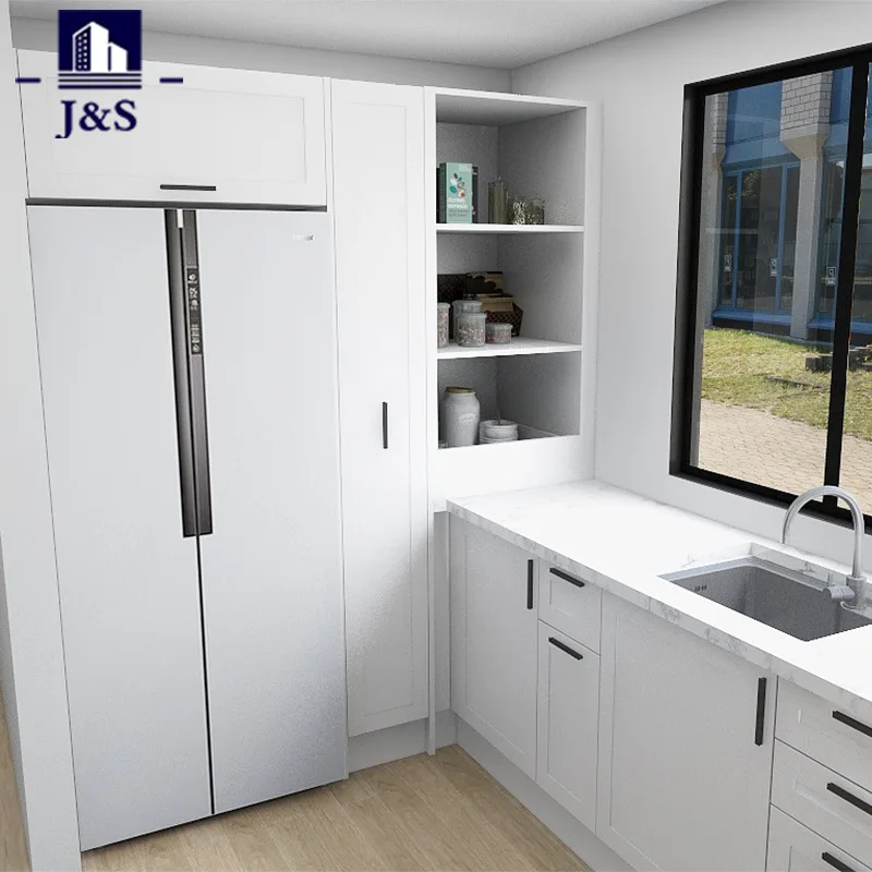 White Shaker L-Shape Kitchen with Pantry